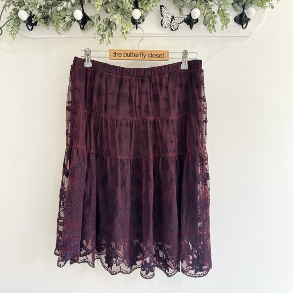 Sundance Midi skirt Lace Embroidered Ruffle tiered Purple Whimsical Goth Size 6 - Picture 1 of 5